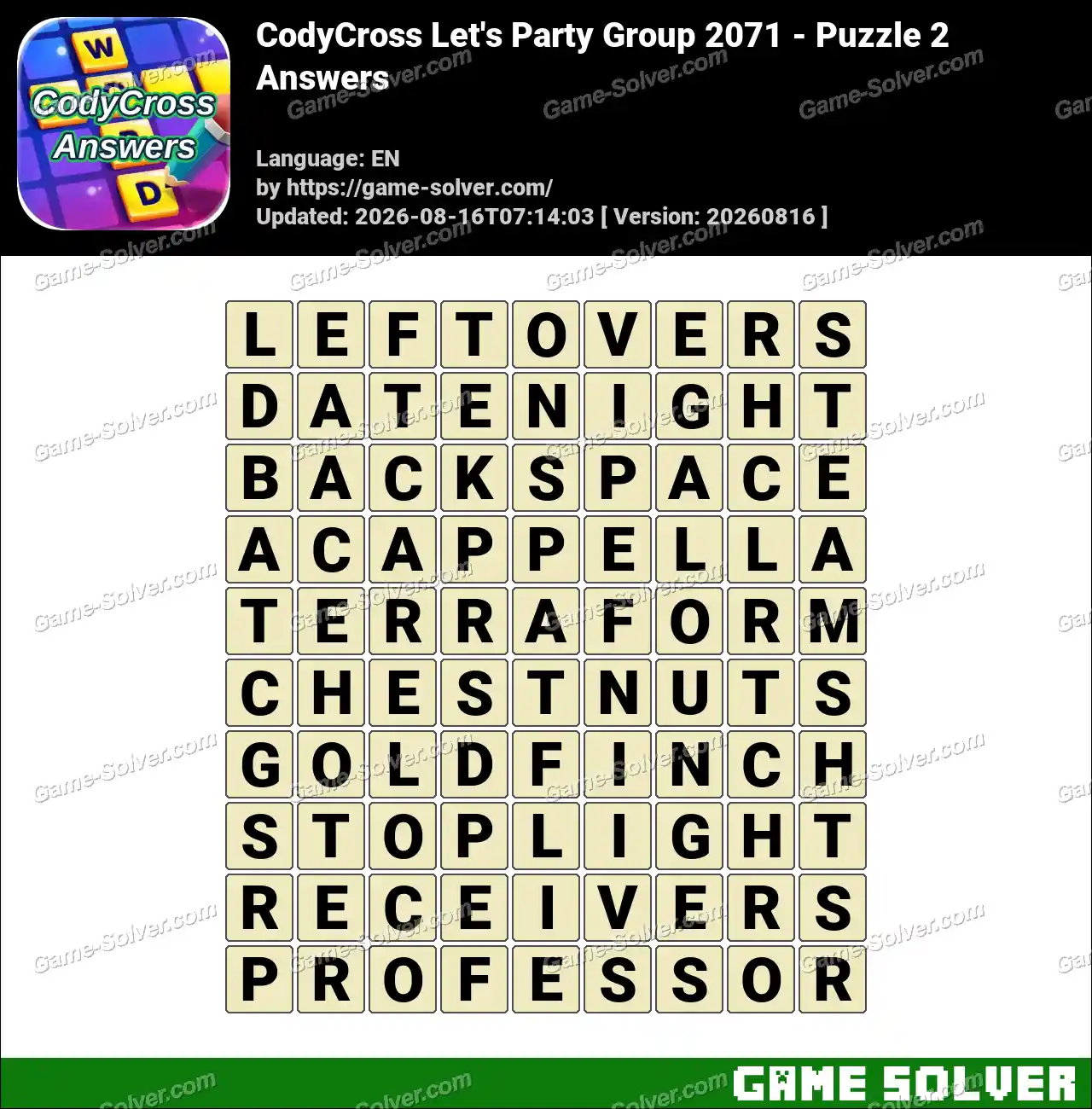 CodyCross Let’s Party Group 2071 – Puzzle 2 Answers